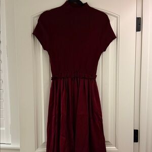 Darling crimson red dress with sweater top and satin bottom
